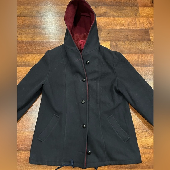 Vintage Mackintosh Vest Coat Wool Red Black Classic Warm Hood Women’s Medium